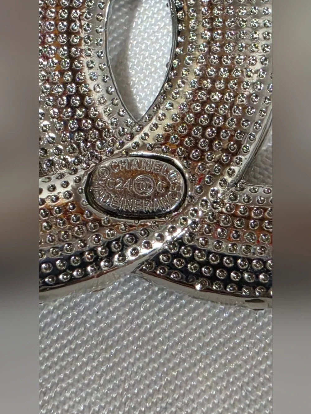 CHANEL Black and Silver Crystal CC Logo Pendant Charm